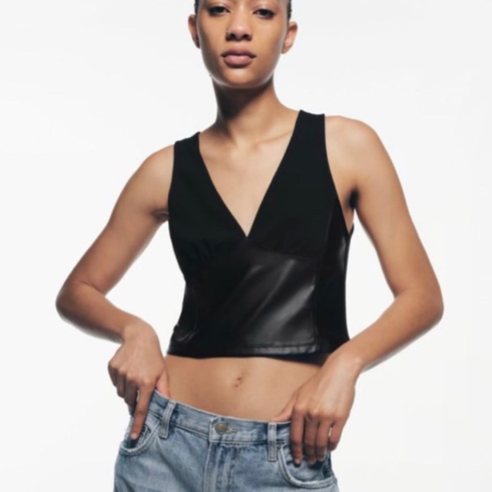 Zara Moto Faux Leather Sleeveless Top